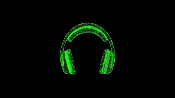 Siyah Boyutlu Kulaklık Nesne Titreşen Yeşil Parçacıkları Eritti Için Reklam — Stok fotoğraf