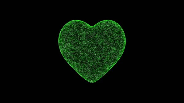 Трехмерное Сердце Черном Объект Растворил Зеленые Мерцающие Частицы Предпосылки Деловой — стоковое фото