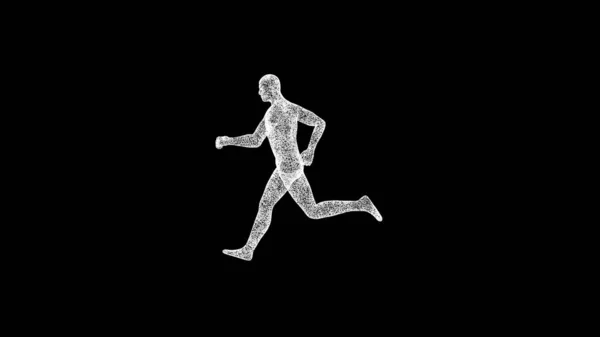Running Man Nero Oggetto Disciolto Particelle Bianche Tremolanti Contesto Pubblicitario — Foto Stock