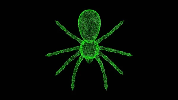 Siyah Üzerinde Boyutlu Örümcek Nesne Titreşen Yeşil Parçacıkları Eritti Için — Stok fotoğraf