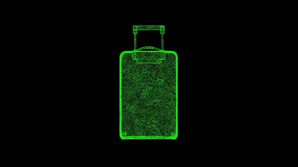 Reisekoffer Gepäck Auf Schwarzem Objekt Löste Grün Flackernde Teilchen Auf — Stockfoto