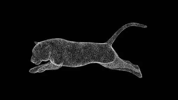 3D飞虎在黑色的Bg上 物体溶解了闪烁的白色粒子 商业广告背景 科学概念 3D动画 — 图库照片