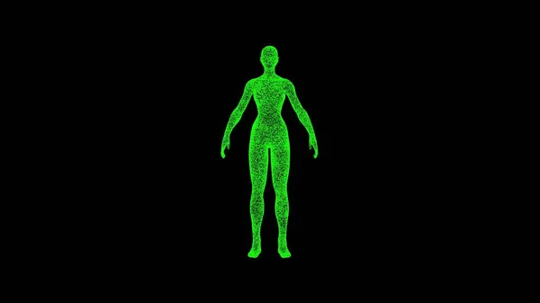Weibliche Figur Auf Schwarzem Objekt Löste Grün Flackernde Teilchen Auf — Stockfoto