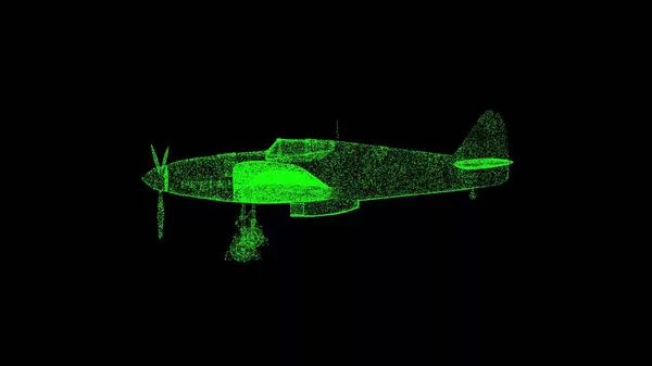 Propeller Driven Aircraft Plane Black Object Dissolved Green Flickering Particles — Stock Photo, Image