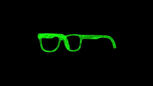 Brýle Otáčejí Černém Objekt Rozpuštěné Zelené Blikající Částice Fps Obchodní — Stock video
