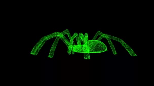 Spin Draait Zwart Object Opgelost Groen Flikkerende Deeltjes Fps Zakelijke — Stockvideo