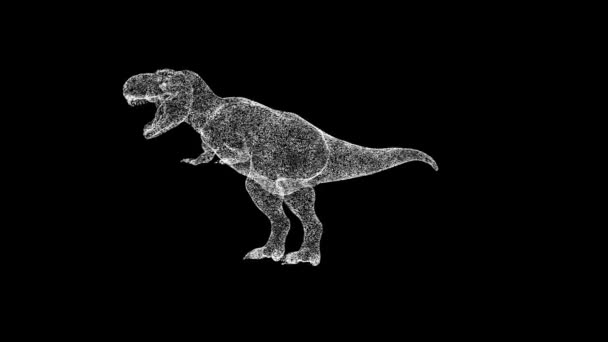 3D恐龙T Rex在黑色Bg上旋转 物体溶解了60 Fps的白色闪烁粒子 商业广告背景 科学概念 3D动画 — 图库视频影像