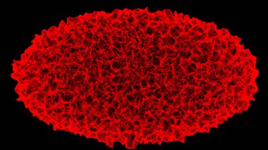 Alan ve bokeh derinliğinde parlayan parçacıkların bilim kurgu arkaplanı. Parçacıklar çizgi ve soyut yüzey ızgara kırmızı renk oluşturur. 3d oluşturma.