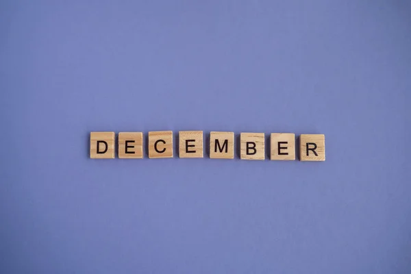 Last 12Th Month Year December Letters Wooden Blocks Natural Color — Stockfoto