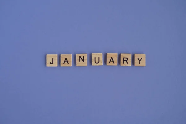 First Month Year January Isolated Letters Wooden Blocks Natural Color — Photo