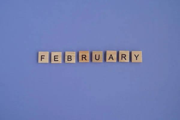 Name Month February Written Wooden Cubes Isolated Very Peri Color — Photo