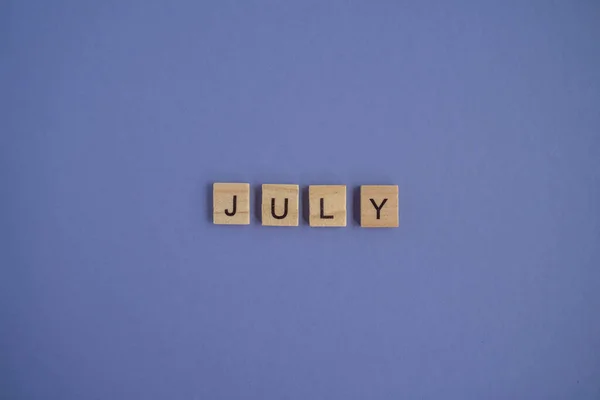 Name Month July Written Wooden Cubes Isolated Very Peri Color — Foto de Stock