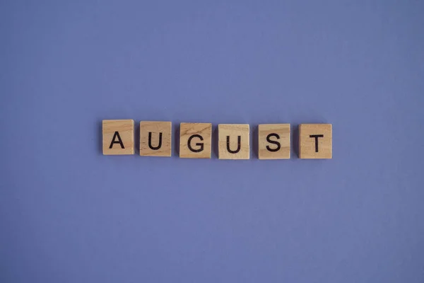 Eighth Month Year August Isolated Letters Wooden Blocks Natural Color — Foto de Stock