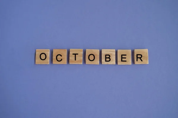 Tenth Month Year October Isolated Letters Wooden Blocks Natural Color — Photo