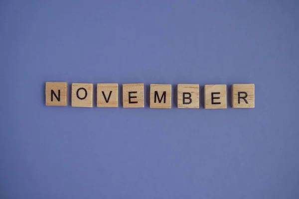 Eleventh Month Year November Isolated Letters Wooden Blocks Natural Color —  Fotos de Stock