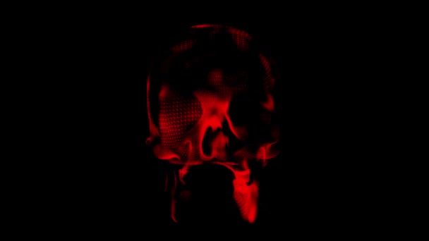 Человеческий Череп Красными Вспышками Черном Фоне Сканирование Черепа Символ Опасности — стоковое видео