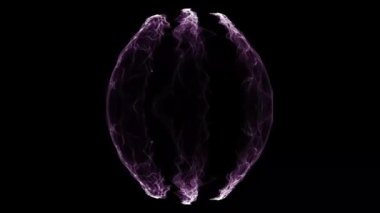 Soyut bir mor küre siyah bir arkaplan üzerinde döner. Ateş topu etkisi aura parıltısı dönüşü. 60 fps 3d görüntüleme.