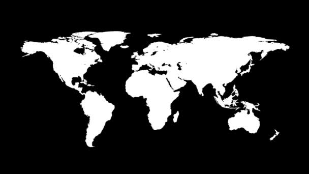 Animering Världskartan Utseende Alla Kontinenter Hel Världskarta Svart Bakgrund Infografisk — Stockvideo