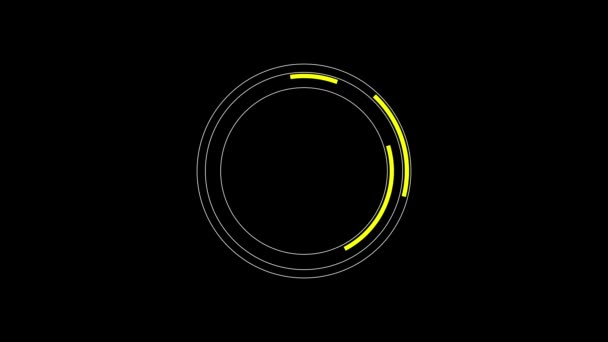 科学的装载轮的未来主义环 下载黄白效果的转移动画 在黑屏上旋转带有球状环的未来主义圆环 — 图库视频影像