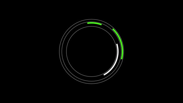 科学的未来主义装载轮 下载绿白效果的转移动画 在黑屏上旋转带有球状环的未来主义圆环 — 图库视频影像