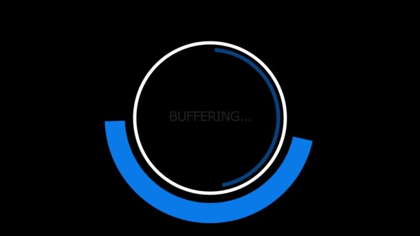 旋转的圆圈和半圆形 上面闪烁着闪光的题词 软件程序在黑色背景上按圆形进行更新 Fps 3D动画 — 图库视频影像