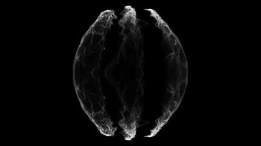 Soyut beyaz bir küre siyah bir arkaplan üzerinde döner. Ateş topu etkisi aura parıltısı dönüşü. 60 fps 3d görüntüleme.