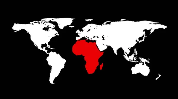 红色非洲的世界地图 整个世界地图的黑色背景 信息设计 商务或旅行概念 病毒感染 3D动画 — 图库照片