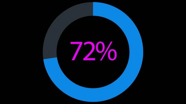 Blue radial progress bar. Percent indicator. Flat style. Simple UI diagram element on black background. Loading transfer download in blue effect. 3D animation.