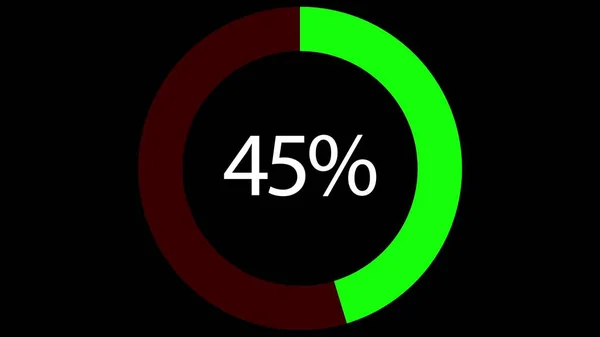 绿色径向进度条 百分比指示数 平淡的风格 黑色背景上的简单的Ui图元素 加载传输下载为绿色效果 3D动画 — 图库照片