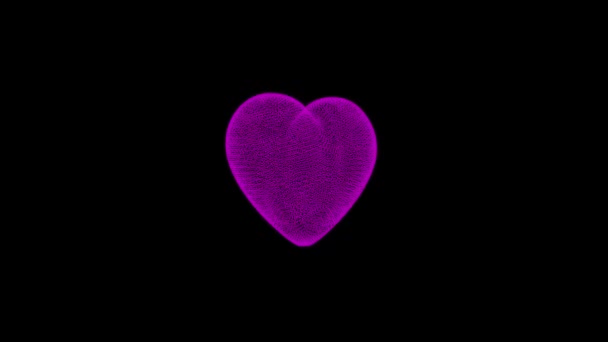 Розовое Сердце Вращается Пульсируя Черном Фоне Сердце Состоит Тысяч Маленьких — стоковое видео