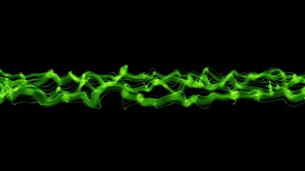 Stock image Abstract green line wave band isolated on black background. 3D render.