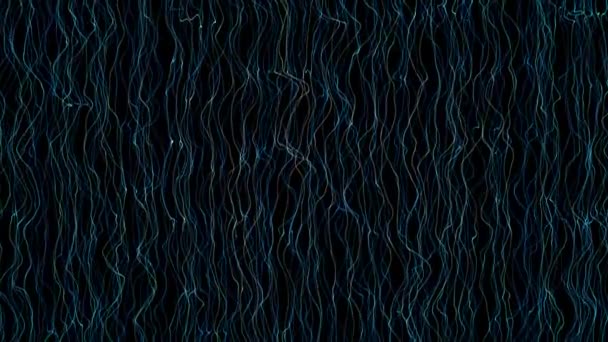一条在黑色背景上的蓝色捻线的垂直流 宇宙现象 在不稳定的动态运动中混合波浪形螺纹 流畅的流动 Fps 3D渲染 — 图库视频影像