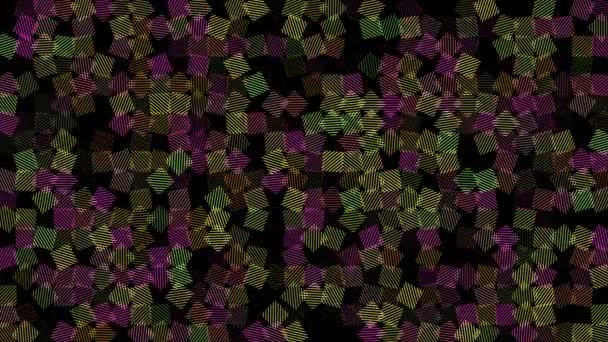 Gekleurde Knipperende Gestreepte Vierkanten Zwarte Achtergrond Abstracte Feestelijke Achtergrond Voor — Stockvideo