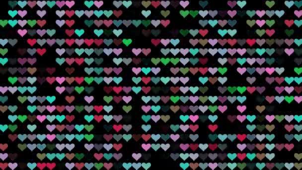 Різнокольорові Блимаючі Серця Чорному Тлі Абстрактний Святковий Фон Реклами Вітання — стокове відео