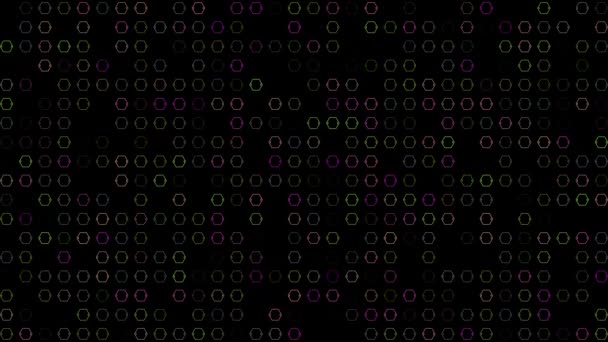 Barevné Blikající Šestiúhelníky Černém Pozadí Abstraktní Slavnostní Zázemí Pro Reklamu — Stock video