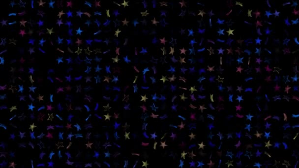 黒い袋に色の点滅回転3D星 おめでとう テキストの要約お祝いの背景 カラフルな創造的なフラットダイナミック形状アニメーション ビジネス 60Fps 3Dレンダリング — ストック動画