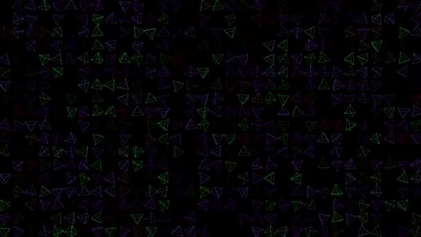 彩色闪光旋转3D三角形在黑色Bg上 文字的节日背景 五彩缤纷的创意扁平动态塑造动画 业务Bg Fps 3D渲染 — 图库视频影像