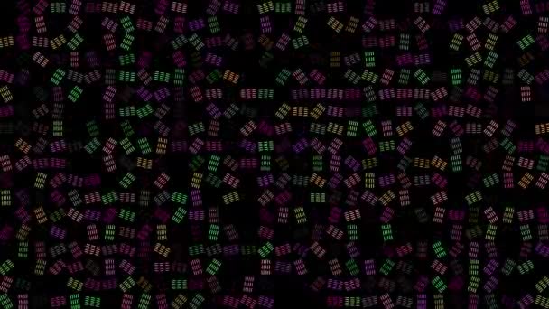 Кольорові Спалахи Обертаються Квадрати Чорному Абстрактний Святковий Фон Реклами Вітання — стокове відео