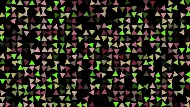 Gekleurde Knipperende Roterende Driehoeken Zwarte Abstracte Feestelijke Achtergrond Voor Reclame — Stockvideo