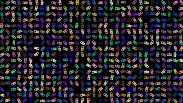 彩色闪烁旋转游戏垫在黑色Bg上 文字的节日背景 五彩缤纷的创意扁平动态塑造动画 业务Bg Fps 3D渲染 — 图库视频影像