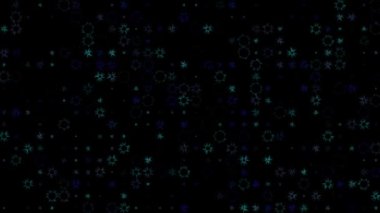 Siyah arka planda parlayan güneşler. Reklam için soyut şenlik arka planı, tebrikler, mesaj. Renkli yaratıcı düz dinamik şekiller animasyon yaratır. İş banyosu. 60 fps 3B görüntüleyici.