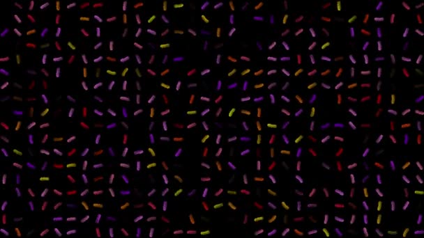 Gekleurde Knipperende Roterende Bacteriën Zwarte Abstracte Feestelijke Achtergrond Voor Reclame — Stockvideo