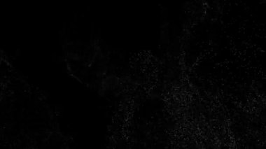 Siyah zemin üzerinde beyaz parçacıklardan oluşan bir fırtına, parçacık kasırgası. Parçacık dalgası. Reklam için soyut bir arkaplan, metin. Yaratıcı dinamikler animasyonu şekillendirir. İş banyosu. 60 fps 3B görüntüleyici.