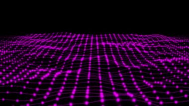 Dalga parçacıkları arka plan. Soyut dijital parçacık dalgası ve animasyon siber veya teknoloji bg 'yi aydınlatır. Soyut canlandırılmış parçacık bg. Reklam için şölen arkaplanı, mesaj. 60 fps 3B görüntüleyici.