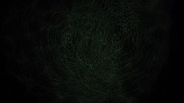 抽象的な緑のスレッドとワイヤは黒の背景でしわになります 粒子移動の教育ビデオ 宇宙現象の背景 3Dアニメーション — ストック写真