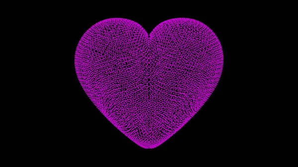 3D pink heart on black background. Heart consists of thousands of small hearts. Love concept. Abstract backdrop for logo, title, presentation. 3D animation.