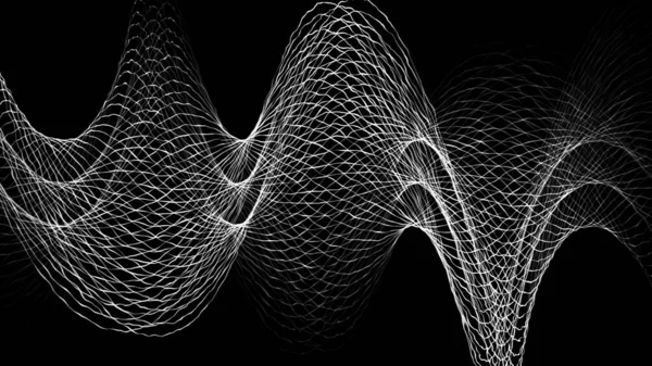Stream Wavy Intersecting Lines Black Background Lines Grids Futuristic Dots — Stock Photo, Image