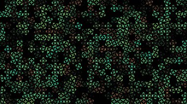 Siyah bg üzerinde renkli yanıp sönen kareler. Reklam için soyut şenlik arka planı, tebrikler, mesaj. Renkli yaratıcı düz dinamik şekiller animasyon yaratır. İş banyosu. 3 Boyutlu Hazırlama.