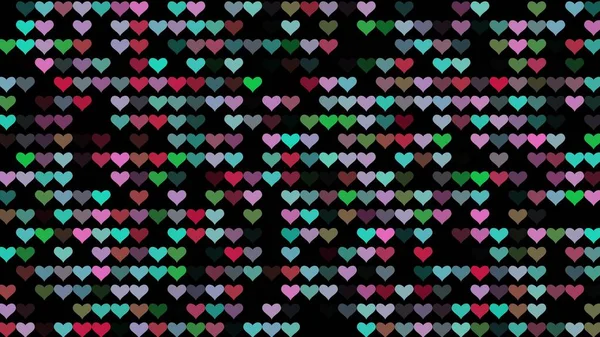 Разноцветные Мигающие Сердца Черном Фоне Абстрактный Праздничный Фон Рекламы Поздравлений — стоковое фото
