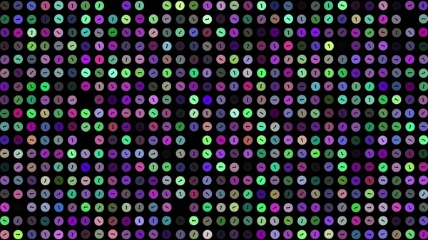 Colored flashing rotating digits ones on black bg. Abstract festive background for advertising, congratulations, text. Colorful creative flat dynamic shapes animation. Business bg. 3D render.